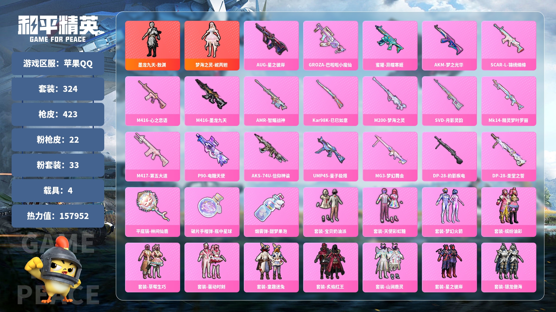 和平精英账号安卓QQ0载具-0套装-0枪皮-JXWL-0 两红装/31/分装/22粉枪/4粉车/墨龙九天-敖渊/梦海之灵-妮芮妲/-都市猎人/梦幻火箭