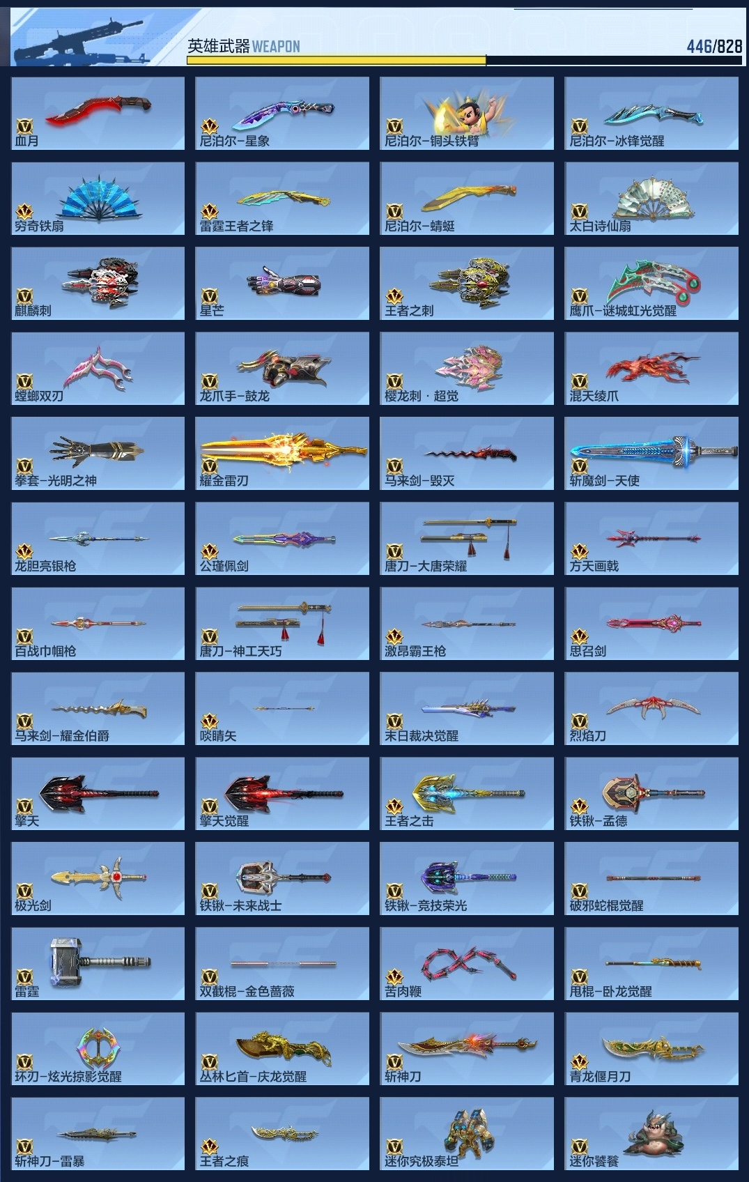 BZ774073 【极品v10-二十至尊86王者-紫电王力-随变王者之幻-王者多皮肤-王者零-钟小葵带帝皇侠-满屏全皮三国套装-爆破生化挑战全能】 王者V武器数量：64 英雄武器数量：446 万化数